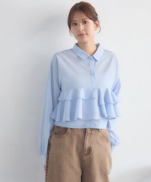 RETRO GIRL(レトロガール)の「ウエストフリルSH(シャツ/ブラウス・レディース・オフホワイト/ブルー/ホワイト系その他・FREE)」の8枚目の写真