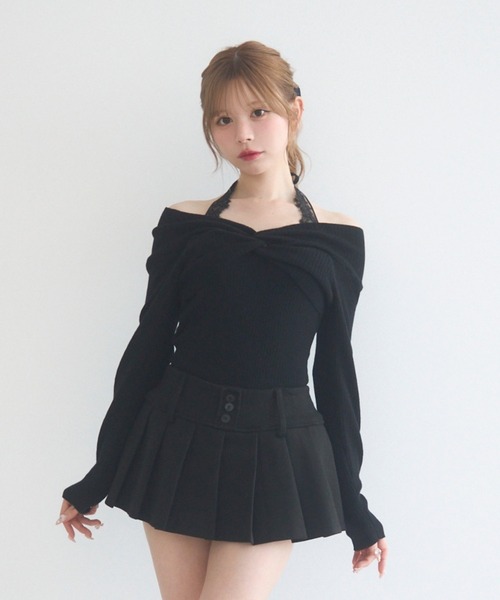 セール】レースオフショルダーリボンニットトップス（ニット