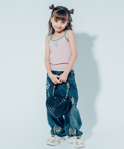 URBAN CHERRY(アーバンチェリー)の「【快適さらリブ素材】ハートプリント配色パイピングキャミソール(キャミソール・キッズ・ピンク/アイボリー/ブラック/ブルー・110cm/120cm/130cm/140cm/150cm)」の8枚目の写真