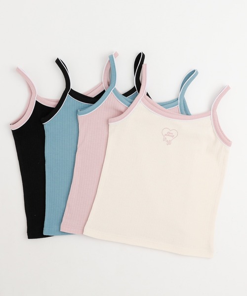 URBAN CHERRY(アーバンチェリー)の「【快適さらリブ素材】ハートプリント配色パイピングキャミソール(キャミソール・キッズ・ピンク/アイボリー/ブラック/ブルー・110cm/120cm/130cm/140cm/150cm)」の5枚目の写真