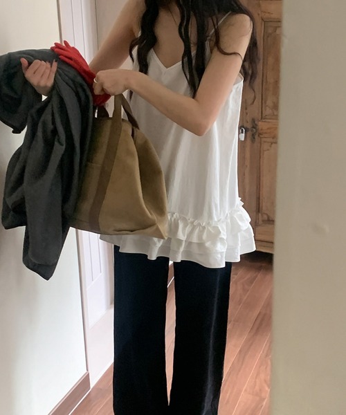 CERCA（チェルカ）の「【 MEMECLE / メメクル 】ティアードフリルチュニック キャミワンピース（ワンピース・レディース・ホワイト/ブラック・FREE）」の4枚目の写真