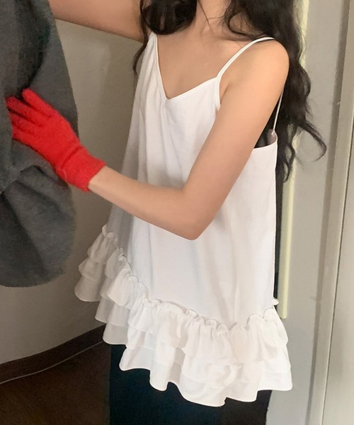 CERCA（チェルカ）の「【 MEMECLE / メメクル 】ティアードフリルチュニック キャミワンピース（ワンピース・レディース・ホワイト/ブラック・FREE）」の8枚目の写真