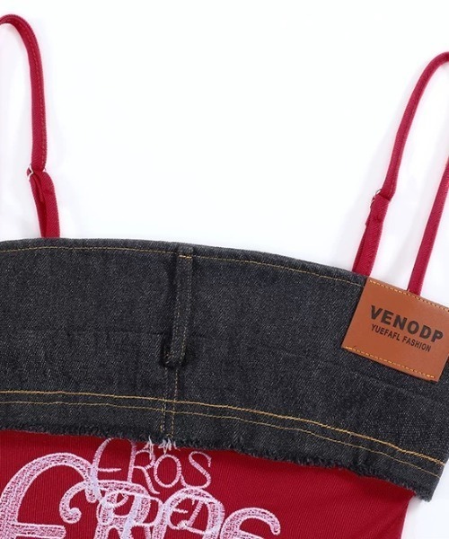 セール】【2色展開】Y2Kデニムパッチワーク刺繍ストレッチ