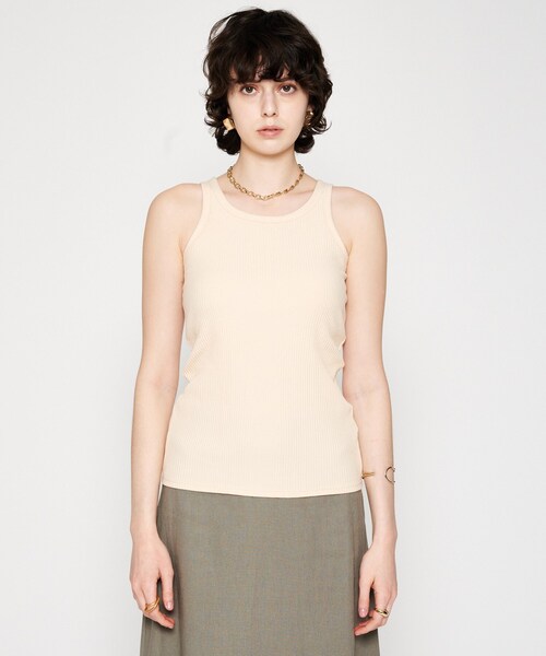 cloenc（クロエンス）の「【カップ付き】リブテレコタンクトップ（タンクトップ・レディース・ナチュラル/ブラック/ホワイト・02）」の3枚目の写真