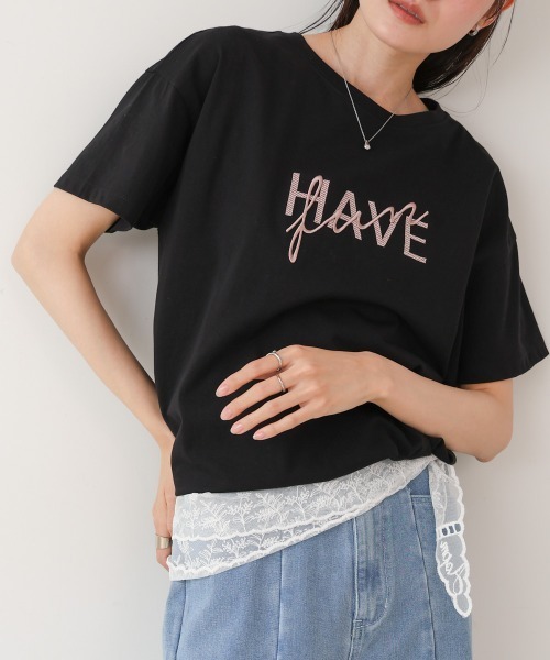 Bab（バブ）の「ロゴ刺繍デザイン半袖Ｔシャツ（Tシャツ/カットソー・レディース・ライトグレー/ブラック/グレイッシュベージュ/オフホワイト・M）」の2枚目の写真