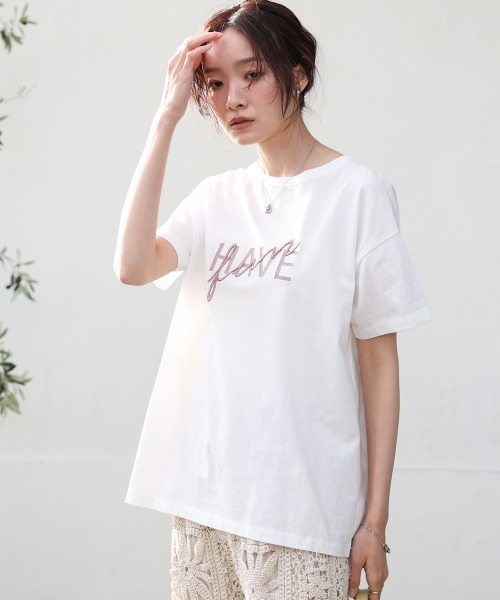 Bab（バブ）の「ロゴ刺繍デザイン半袖Ｔシャツ（Tシャツ/カットソー・レディース・ライトグレー/ブラック/グレイッシュベージュ/オフホワイト・M）」の5枚目の写真