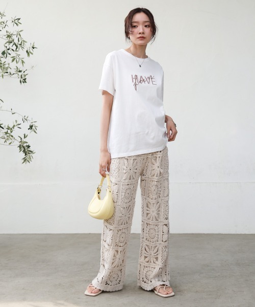 Bab（バブ）の「ロゴ刺繍デザイン半袖Ｔシャツ（Tシャツ/カットソー・レディース・ライトグレー/ブラック/グレイッシュベージュ/オフホワイト・M）」の6枚目の写真