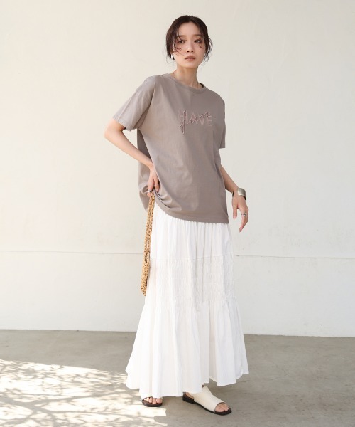 Bab（バブ）の「ロゴ刺繍デザイン半袖Ｔシャツ（Tシャツ/カットソー・レディース・ライトグレー/ブラック/グレイッシュベージュ/オフホワイト・M）」の21枚目の写真