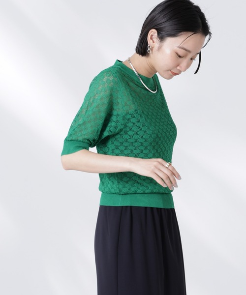 NANO universe（ナノユニバース）の「レース柄クルーネック半袖ニット（ニット/セーター・レディース・ホワイト/グリーン/ブラック・FREE）」の19枚目の写真