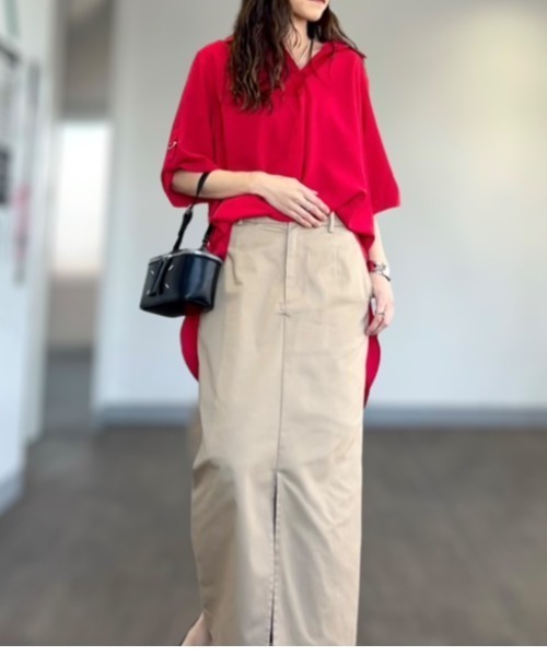 Belle Cie（ベルシー）の「抜け感プラスでオトナな スキッパー チュニック シャツ（チュニック・レディース・レッド/ネイビー/ブラック/ホワイト/マスタード/ピンク・FREE）」の6枚目の写真