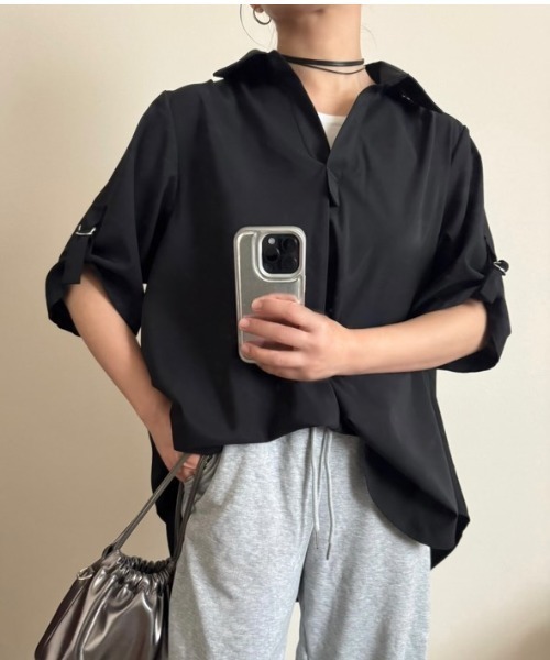 Belle Cie（ベルシー）の「抜け感プラスでオトナな スキッパー チュニック シャツ（チュニック・レディース・レッド/ネイビー/ブラック/ホワイト/マスタード/ピンク・FREE）」の8枚目の写真