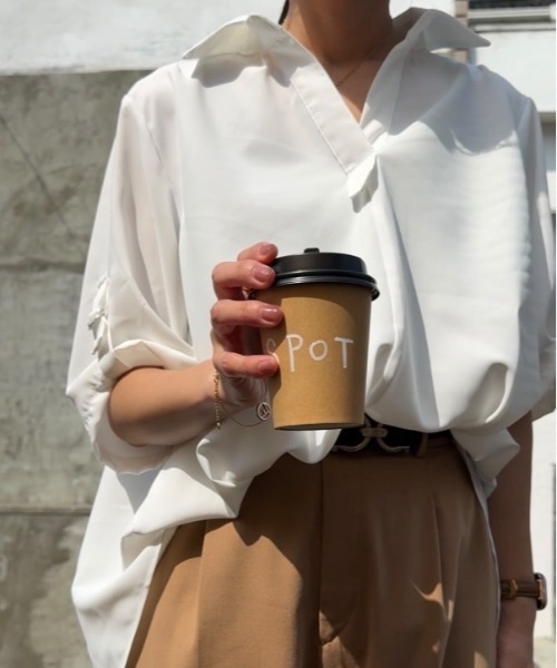 Belle Cie（ベルシー）の「抜け感プラスでオトナな スキッパー チュニック シャツ（チュニック・レディース・レッド/ネイビー/ブラック/ホワイト/マスタード/ピンク・FREE）」の13枚目の写真