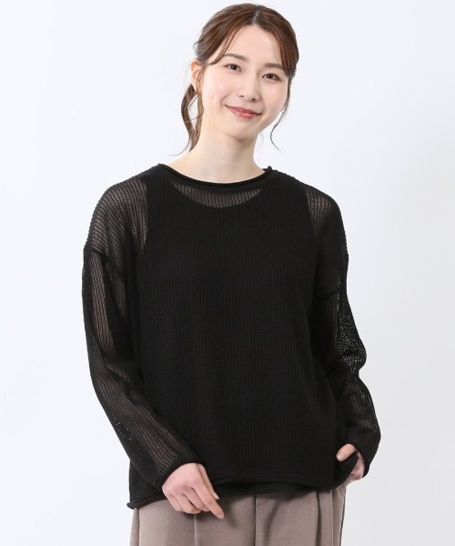 m.f.editorial(エムエフエディトリアル)の「【アンサンブル】m.f.エディトリアル レディース メッシュニット&タンクトップ アンサンブル(アンサンブル・レディース・グレー系その他2/ブラック/ベージュ・MEDIUM/LARGE)」の1枚目の写真