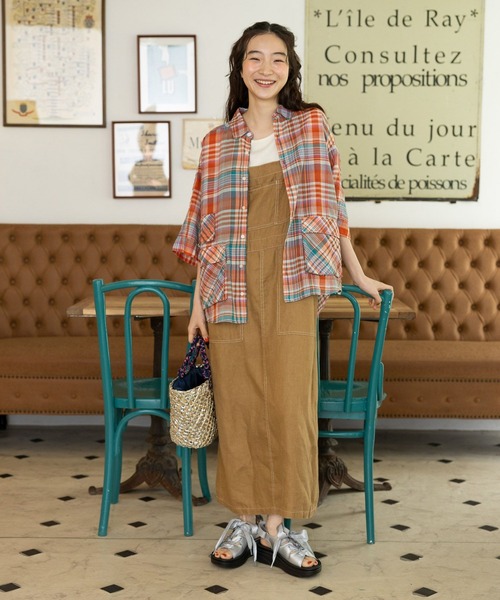 niko and...（ニコアンド）の「リネン混サッカーチェックシャツ（シャツ/ブラウス・レディース・ブルー/アイボリー/ライトブルー/オレンジ/グリーン・MEDIUM/LARGE）」の17枚目の写真