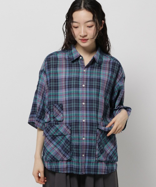 niko and（ニコアンド）の「リネン混サッカーチェックシャツ