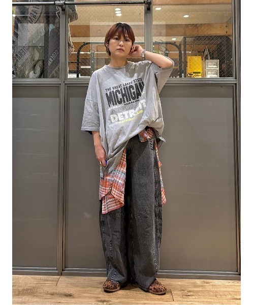 niko and...（ニコアンド）の「リネン混サッカーチェックシャツ（シャツ/ブラウス・レディース・ブルー/アイボリー/ライトブルー/オレンジ/グリーン・MEDIUM/LARGE）」の9枚目の写真