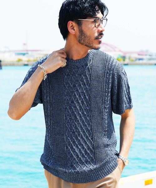 jiggys shop(ジギーズショップ)の「アラン サマーニット セーター(ニット/セーター・メンズ・ブラック/グレー系その他/グリーン系その他/グレー系その他3/グレー系その他2/ブルー系その他/ホワイト/ホワイト系その他/ライトグレー/グリーン系その他2/ブラック系その他/ブルー系その他4/ブルー系その他3/ブルー系その他2・SMALL/MEDIUM/X-LARGE/LARGE)」の11枚目の写真
