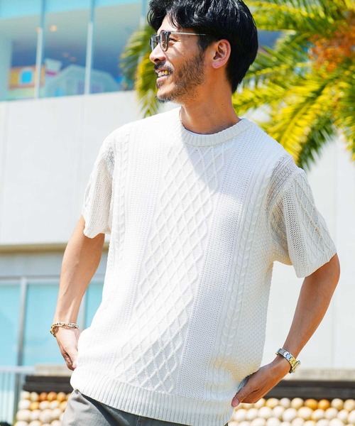 jiggys shop(ジギーズショップ)の「アラン サマーニット セーター(ニット/セーター・メンズ・ブラック/グレー系その他/グリーン系その他/グレー系その他3/グレー系その他2/ブルー系その他/ホワイト/ホワイト系その他/ライトグレー/グリーン系その他2/ブラック系その他/ブルー系その他4/ブルー系その他3/ブルー系その他2・SMALL/MEDIUM/X-LARGE/LARGE)」の2枚目の写真