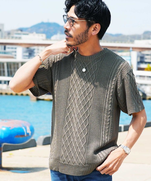 jiggys shop(ジギーズショップ)の「アラン サマーニット セーター(ニット/セーター・メンズ・ブラック/グレー系その他/グリーン系その他/グレー系その他3/グレー系その他2/ブルー系その他/ホワイト/ホワイト系その他/ライトグレー/グリーン系その他2/ブラック系その他/ブルー系その他4/ブルー系その他3/ブルー系その他2・SMALL/MEDIUM/X-LARGE/LARGE)」の8枚目の写真