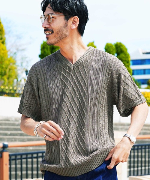 jiggys shop(ジギーズショップ)の「アラン サマーニット セーター(ニット/セーター・メンズ・ブラック/グレー系その他/グリーン系その他/グレー系その他3/グレー系その他2/ブルー系その他/ホワイト/ホワイト系その他/ライトグレー/グリーン系その他2/ブラック系その他/ブルー系その他4/ブルー系その他3/ブルー系その他2・SMALL/MEDIUM/X-LARGE/LARGE)」の9枚目の写真