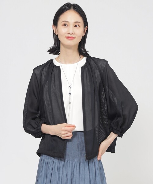 【ウォッシャブル】麻調メッシュブルゾン
