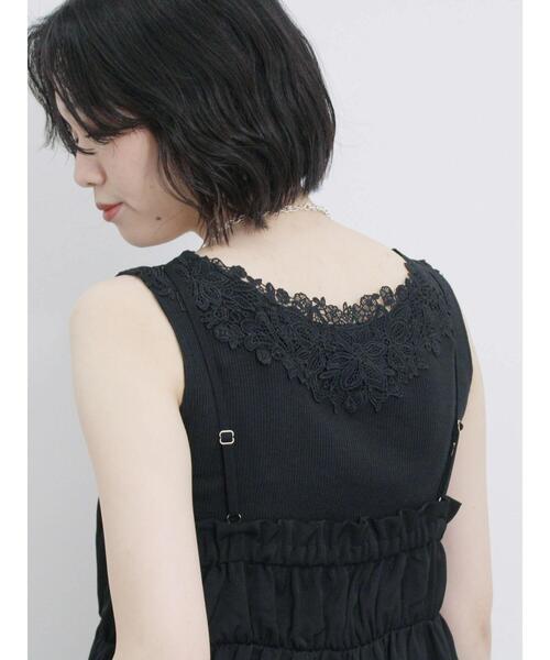 Samansa Mos2 blue(サマンサモスモスブルー)の「前後2wayモチーフレースタンク(Tシャツ/カットソー・レディース・イエロー/ブラック/オフホワイト・F)」の3枚目の写真