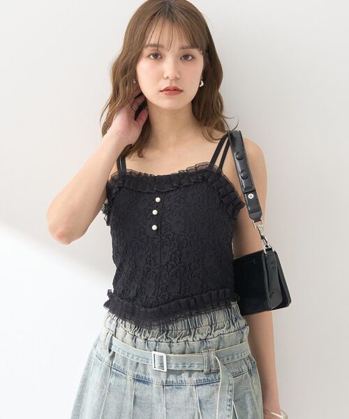 earth music&ecology（アースミュージックアンドエコロジー）の「コルセットライクキャミソール（キャミソール・レディース・ブラック/オフホワイト・S/M）」の2枚目の写真