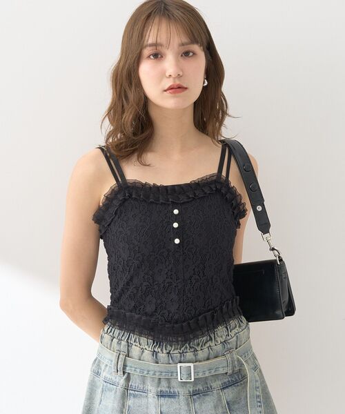 earth music&ecology（アースミュージックアンドエコロジー）の「コルセットライクキャミソール（キャミソール・レディース・ブラック/オフホワイト・S/M）」の4枚目の写真