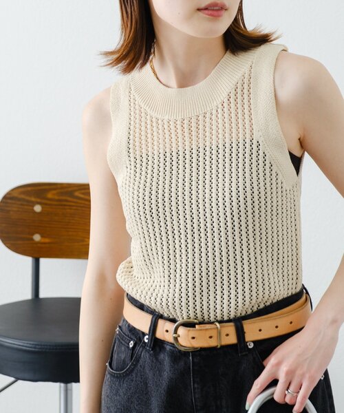 WILLOW（ウィロー）の「【willow】透かし編みタンクニット（Tシャツ/カットソー・レディース・アイボリー/ブラック・ONE SIZE）」の13枚目の写真