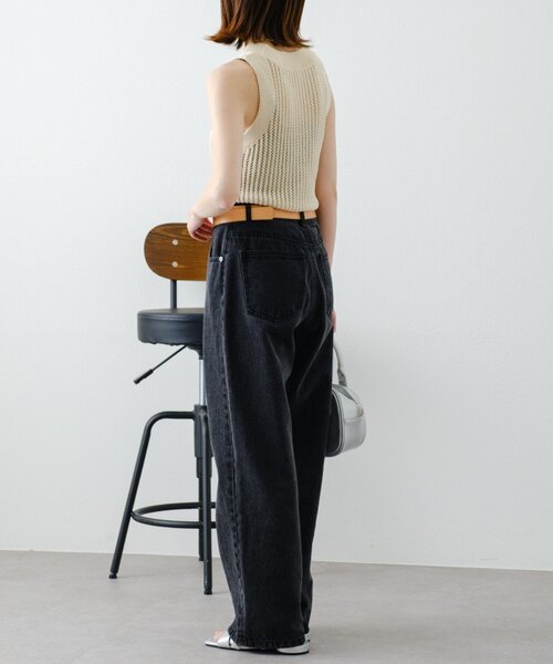 WILLOW（ウィロー）の「【willow】透かし編みタンクニット（Tシャツ/カットソー・レディース・アイボリー/ブラック・ONE SIZE）」の4枚目の写真