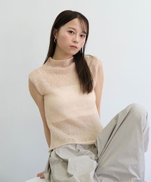 オリジナルエアリーシアーニット / フレンチスリーブ ノースリーブ シンプル ミニマル きれいめ カジュアル モード 透け感 サマーニット