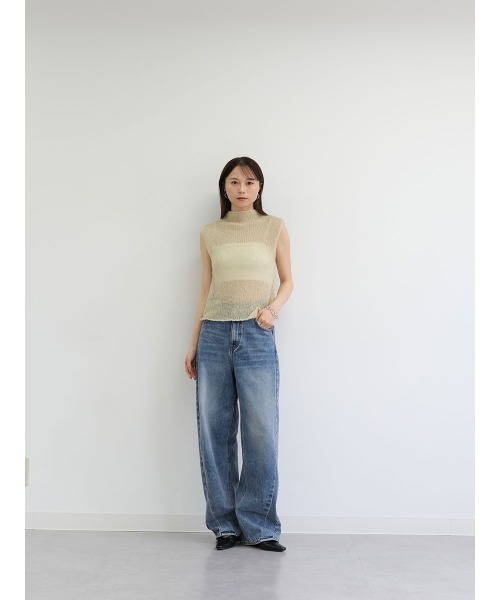 Reurie'（レウリィ）の「オリジナルエアリーシアーニット／original airy sheer knit フレンチスリーブ ノースリーブ シンプル ミニマル きれいめ カジュアル モード 透け感 サマーニット（ニット/セーター・レディース・チャコール/ベージュ/ピンク・FREE）」の15枚目の写真