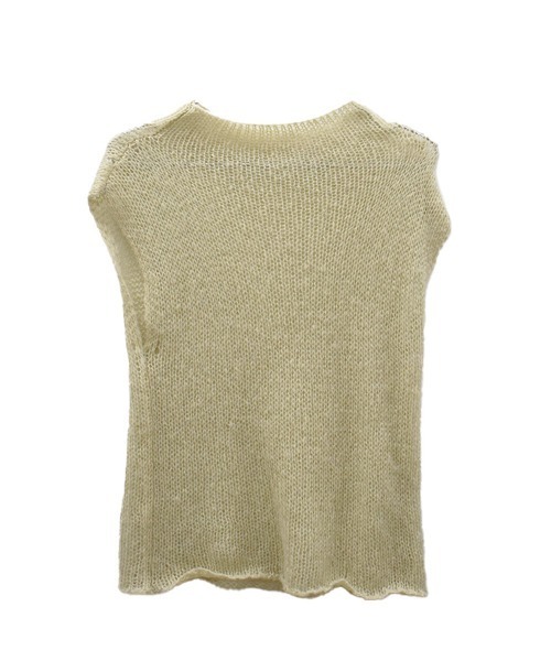 Reurie'（レウリィ）の「オリジナルエアリーシアーニット／original airy sheer knit フレンチスリーブ ノースリーブ シンプル ミニマル きれいめ カジュアル モード 透け感 サマーニット（ニット/セーター・レディース・チャコール/ベージュ/ピンク・FREE）」の9枚目の写真