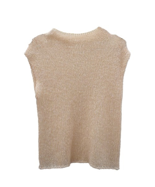 Reurie'（レウリィ）の「オリジナルエアリーシアーニット／original airy sheer knit フレンチスリーブ ノースリーブ シンプル ミニマル きれいめ カジュアル モード 透け感 サマーニット（ニット/セーター・レディース・チャコール/ベージュ/ピンク・FREE）」の10枚目の写真