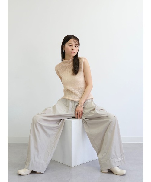 Reurie'（レウリィ）の「オリジナルエアリーシアーニット／original airy sheer knit フレンチスリーブ ノースリーブ シンプル ミニマル きれいめ カジュアル モード 透け感 サマーニット（ニット/セーター・レディース・チャコール/ベージュ/ピンク・FREE）」の19枚目の写真