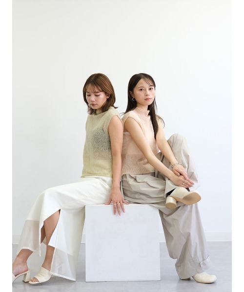 Reurie'（レウリィ）の「オリジナルエアリーシアーニット／original airy sheer knit フレンチスリーブ ノースリーブ シンプル ミニマル きれいめ カジュアル モード 透け感 サマーニット（ニット/セーター・レディース・チャコール/ベージュ/ピンク・FREE）」の22枚目の写真