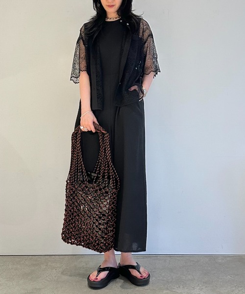 LOVELESS（ラブレス）の「エージングドビーサロペット（サロペット/オーバーオール・レディース・パープル系その他5/ブラック/オフホワイト・36）」の7枚目の写真