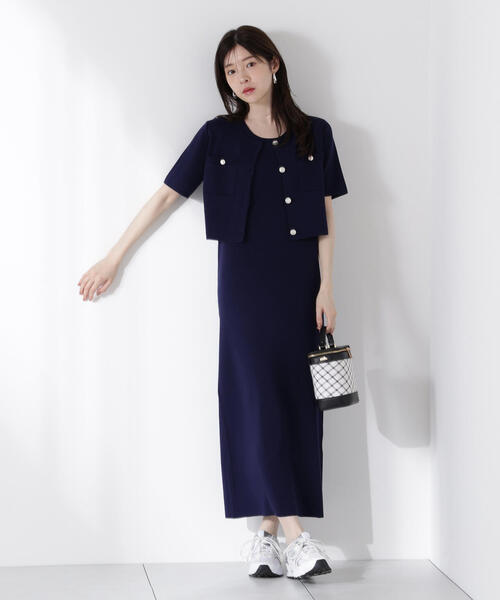 PROPORTION BODY DRESSING（プロポーションボディドレッシング）の「ミラノリブカーデセットアップ（ワンピース・レディース・ネイビー/ブルー・FREE）」の2枚目の写真