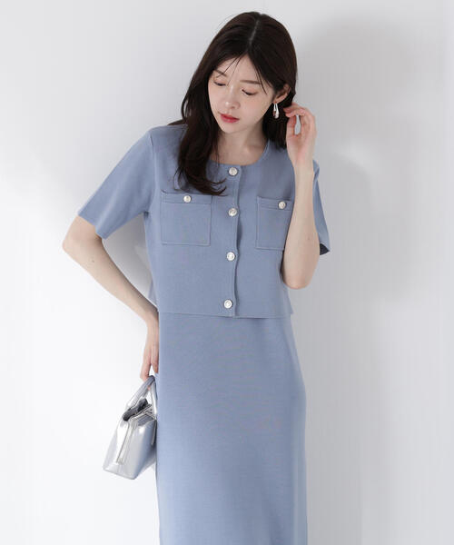 PROPORTION BODY DRESSING（プロポーションボディドレッシング）の「ミラノリブカーデセットアップ（ワンピース・レディース・ネイビー/ブルー・FREE）」の6枚目の写真