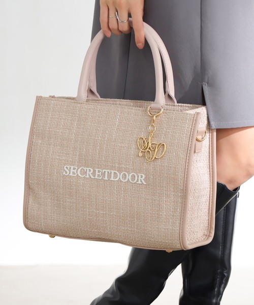 500mlペットボトル収納可】2way ツイード トート ショルダーバッグ