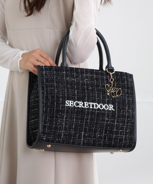 500mlペットボトル収納可】2way ツイード トート ショルダーバッグ