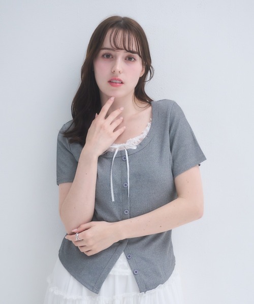 mellowneon(メロウネオン)の「レースレイヤードライクトップス(Tシャツ/カットソー・レディース・ブルー/グレー・FREE)」の13枚目の写真