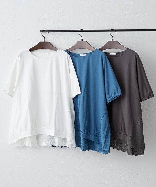 NAO(ナオ)の「【NAO】スカラップレース切替ドルマンプルオーバー(Tシャツ/カットソー・レディース・オフホワイト/スミクロ/ブルー系その他・FREE)」の4枚目の写真