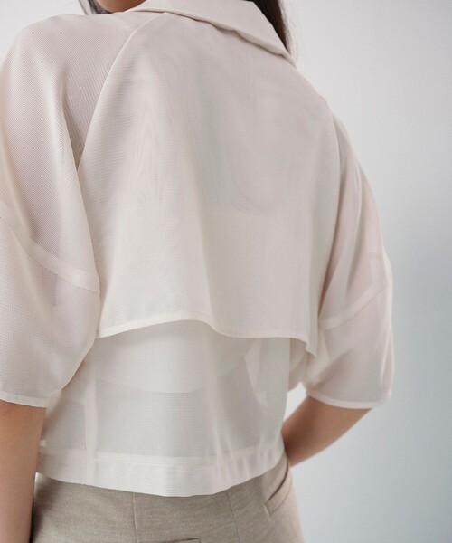 セール】スカシショートジャケット｜ウォッシャブル/防シワ/シアー