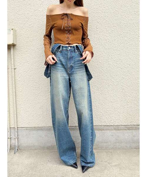 EVRIS（エヴリス）の「2WAYサロペットワイドデニムパンツ（デニムパンツ・レディース・ブラック/インディゴブルー・SMALL/MEDIUM）」の15枚目の写真