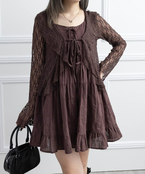 clear（クリア）の「レースアップキャミワンピース[着回し力抜群 森ガール ガーリー]≪再入荷≫（ワンピース・レディース・オフホワイト/ブラック/ボルドー/ブラウン・F）」の3枚目の写真