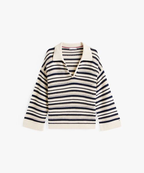TOMMY HILFIGER(トミーヒルフィガー)の「クロッシェオープンネックリラックスポロセーター(ニット/セーター・レディース・サンドベージュ・X-SMALL/XX-SMALL)」の5枚目の写真