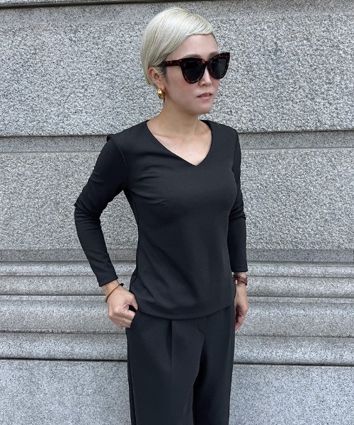 セール】日本製美バストラインVネックカットソー（Tシャツ/カットソー