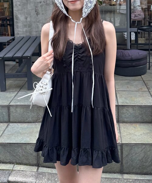 mline（エムライン）の「[mline]レースデザイン ミニワンピ（ワンピース・レディース・オフホワイト/ブラック・FREE）」の2枚目の写真