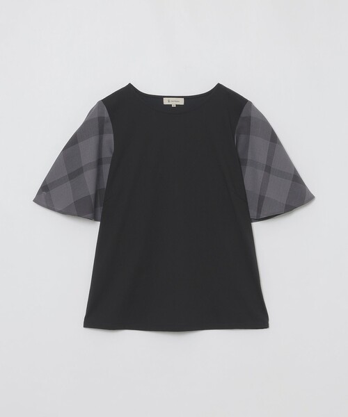 セール】ハーフフレアスリーブチェックTシャツ（Tシャツ/カットソー